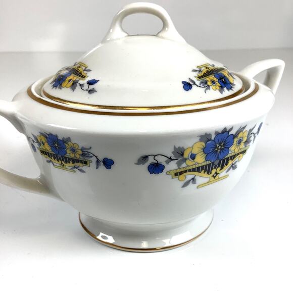 Vtg Art Deco Pattern Sugar Bowl with Lid Made in USA Porcelain China VGC - Picture 1 of 5